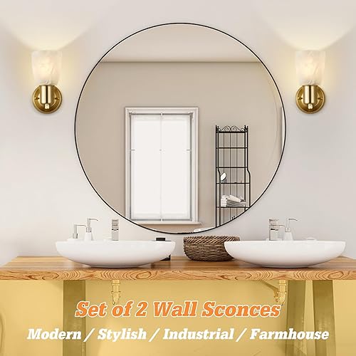 Miniatura 5 de Juego de 2 apliques de pared, luces doradas de tocador para baño, accesorios de luz de pared modernos con interruptor giratorio, lámpara de montaje