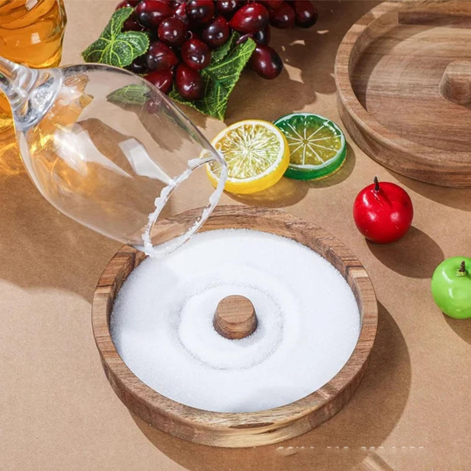 Margarita Salz und Zucker Rimmer - Salz Rimmer aus | Margarita Cocktail Salzstreuer | Runde Holzsalzschale für Cocktails, Säfte, Margarita und Getränke