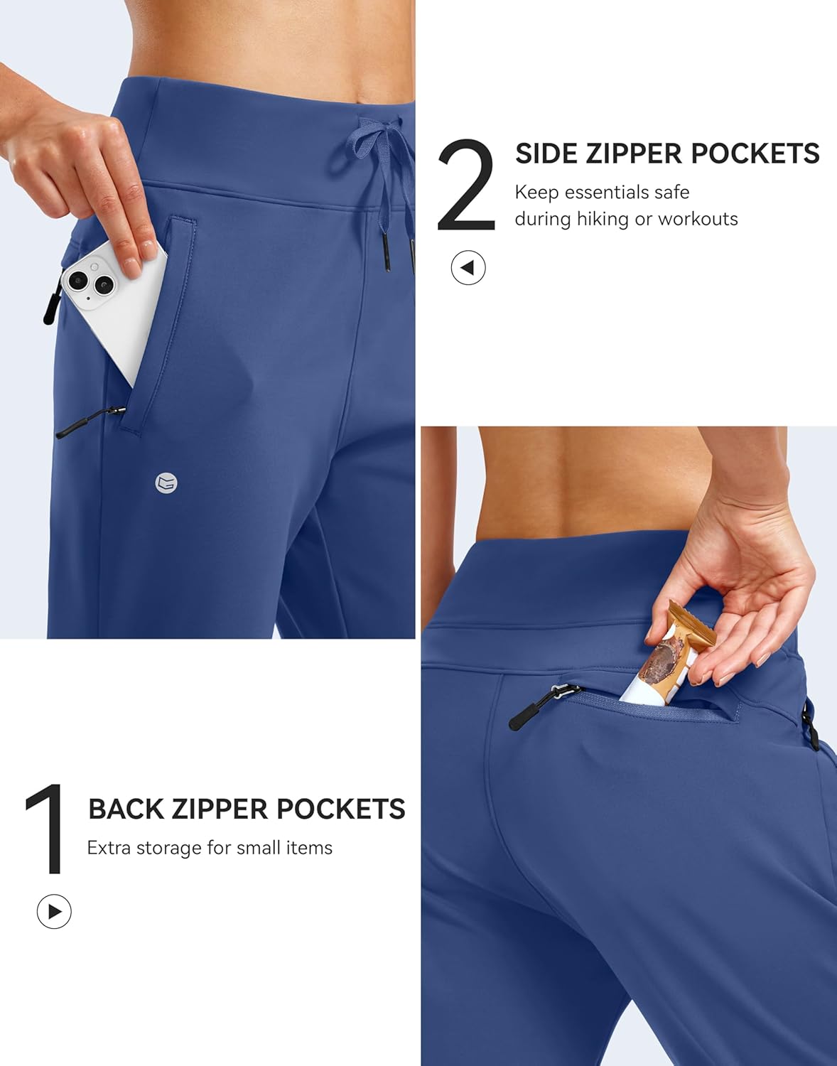 G Gradual Women's Fleece Lined Joggers Water Resistant Hiking Pants High Waisted Winter Thermal Sweatpants 3 Zipper Pockets - Image 4