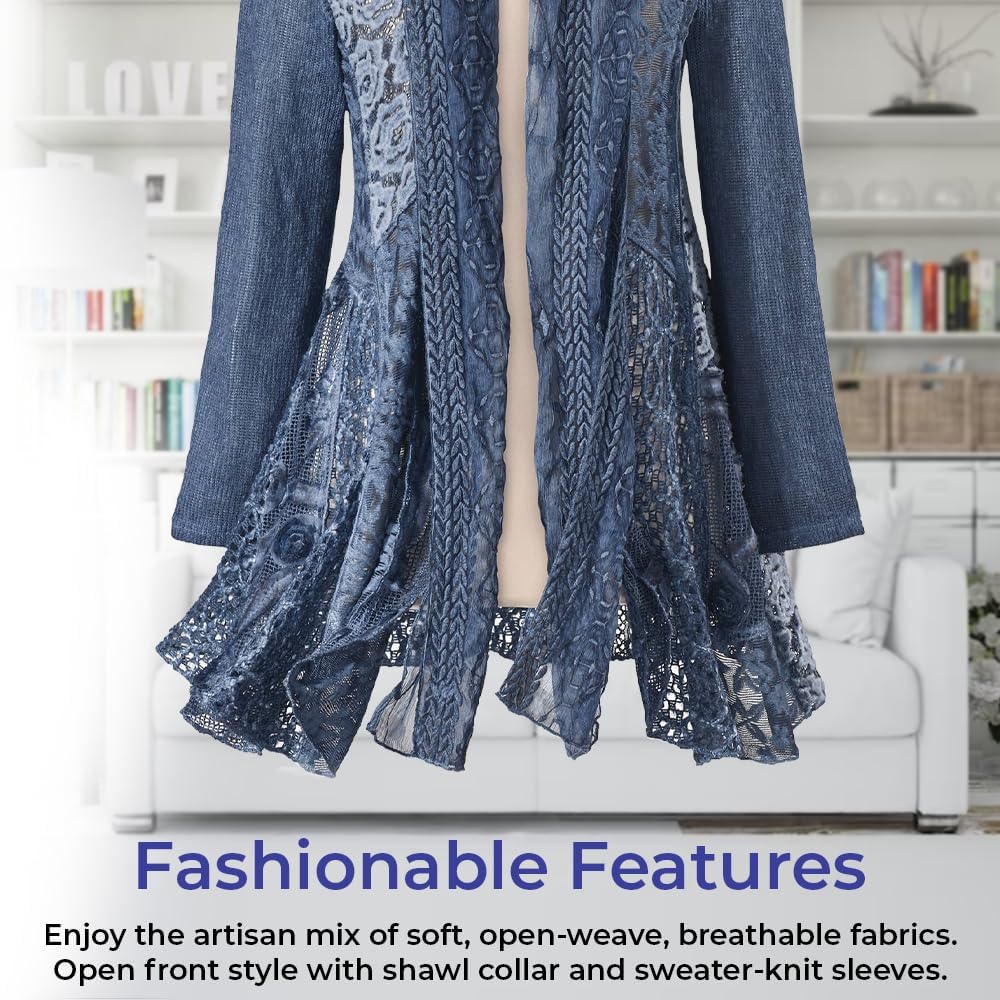 Shades of Blue Jacket, Women’s Boho Lightweight Coat, Open Front Cardigan with Long Sleeves, Dressy or Casual Fashion