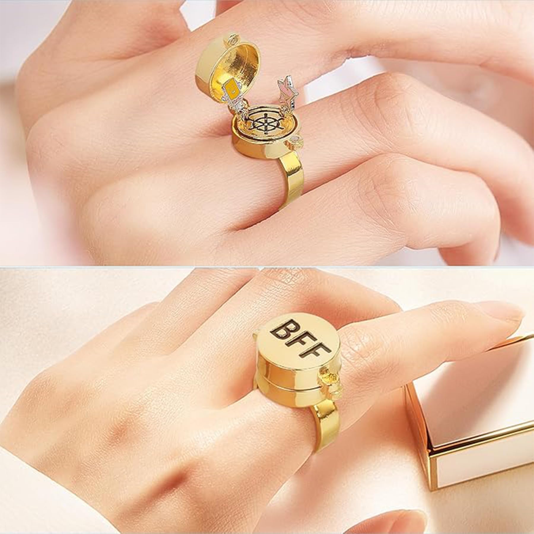 Shengruili 2 Stück Beste Freunde für Immer Ringe,Einstellbar Offene Kappe Ring, Süßes BFF Ring,Umarmungsring Silber,Offene Kappe Ringe,Freundschaftsring,Schmuckgeschenke für Frauen Mädchen