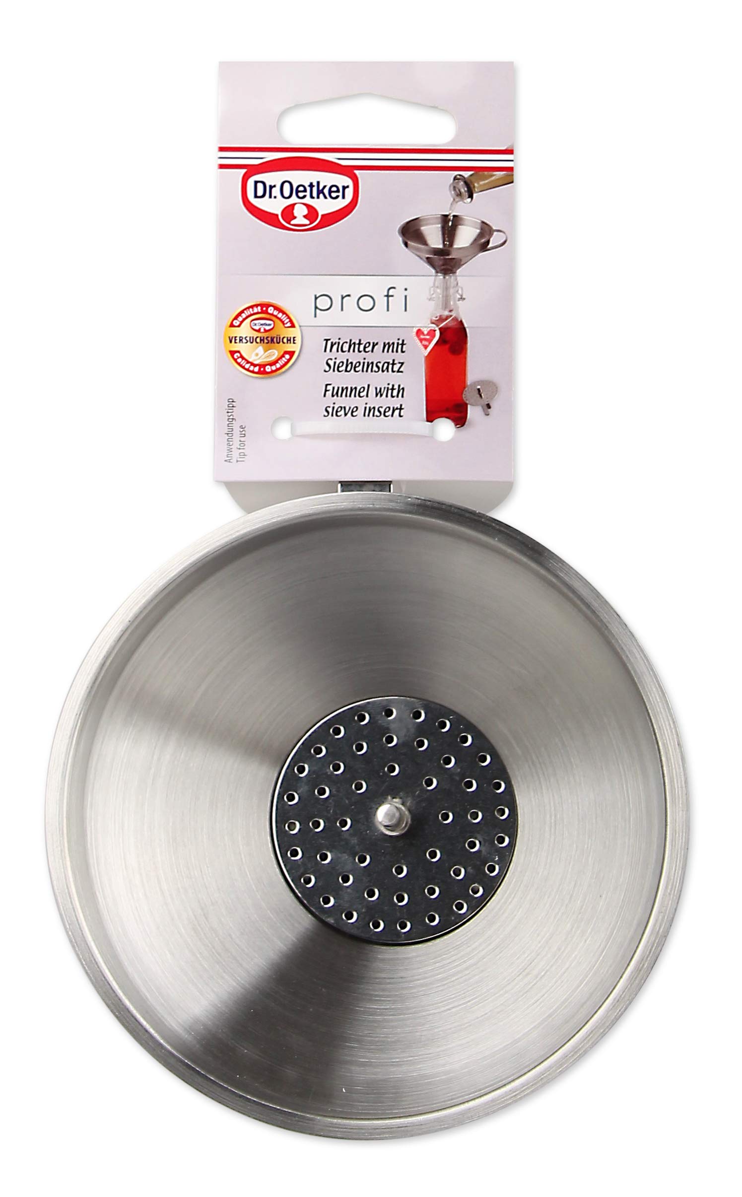Dr. Oetker Passiergerät mit Trichter, Passiermühle und Einfülltrichter aus Edelstahl, Passiermaschine mit 3 Lochscheiben, Einmachtrichter mit Siebeinsatz (Farbe: Silber), Menge: 1 x 2er Set