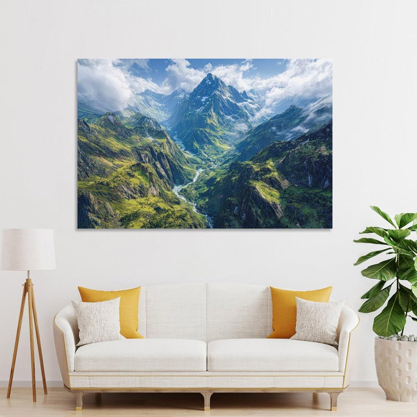 Junmoney Majestic Mountain Valley with River Wall Art Print 24x36inch(60x90cm), for Corridors, Hallways Or Apartment Entries, Wall Decor to Refresh Empty Corners