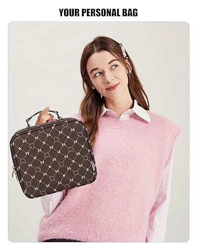 Vista 31 de Relavel Bolsa de maquillaje de viaje con espejo LED, estuche de tren de cosméticos con espejo iluminado, bolsa organizadora portátil para 01-Negro