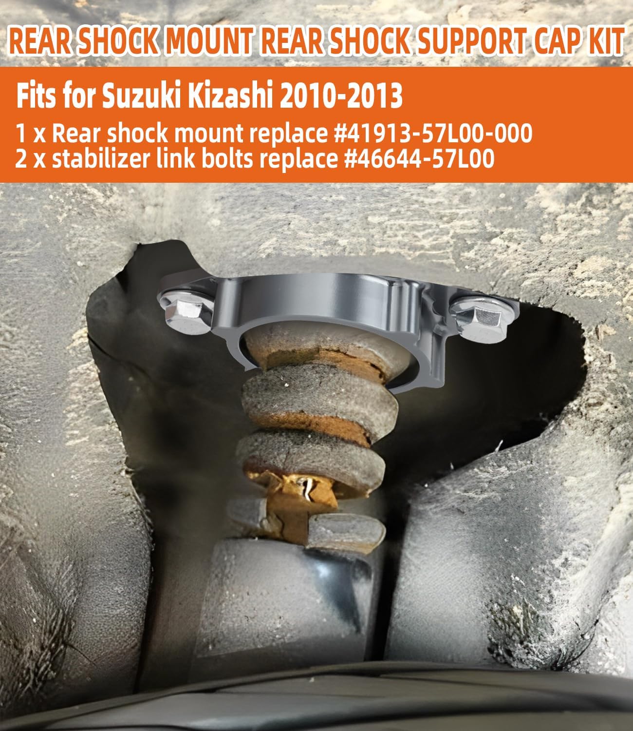 Rear Shock Mount, Rear Shock Support Cap Replacemnt, for Suzuki Kizashi 2010-2013 with 2 Stabilizer Link Bolts Suits for Left or Right Rear Aluminum