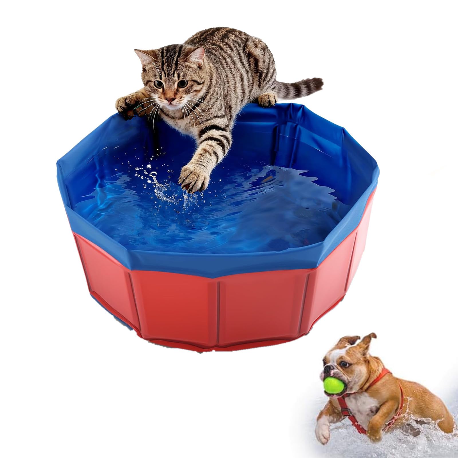 Foldable Dog Pool,Dog Paddling Pool,Puppy Cat Bathing Tub,Dogs Swimming Pools,Collapsible Dogs Bath Tub,Non-Slip Pet Water Tub,Outdoor Backyard Garden Bath Pools for Pets,30 * 10cm (Redblue)