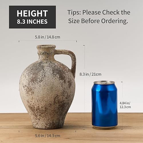 Miniatura 8 de LUKA Jarrón rústico de cerámica de 9.25 pulgadas de terracota con asa, jarrones de arcilla alta neutra, jarrón decorativo para sala de estar, mesa,