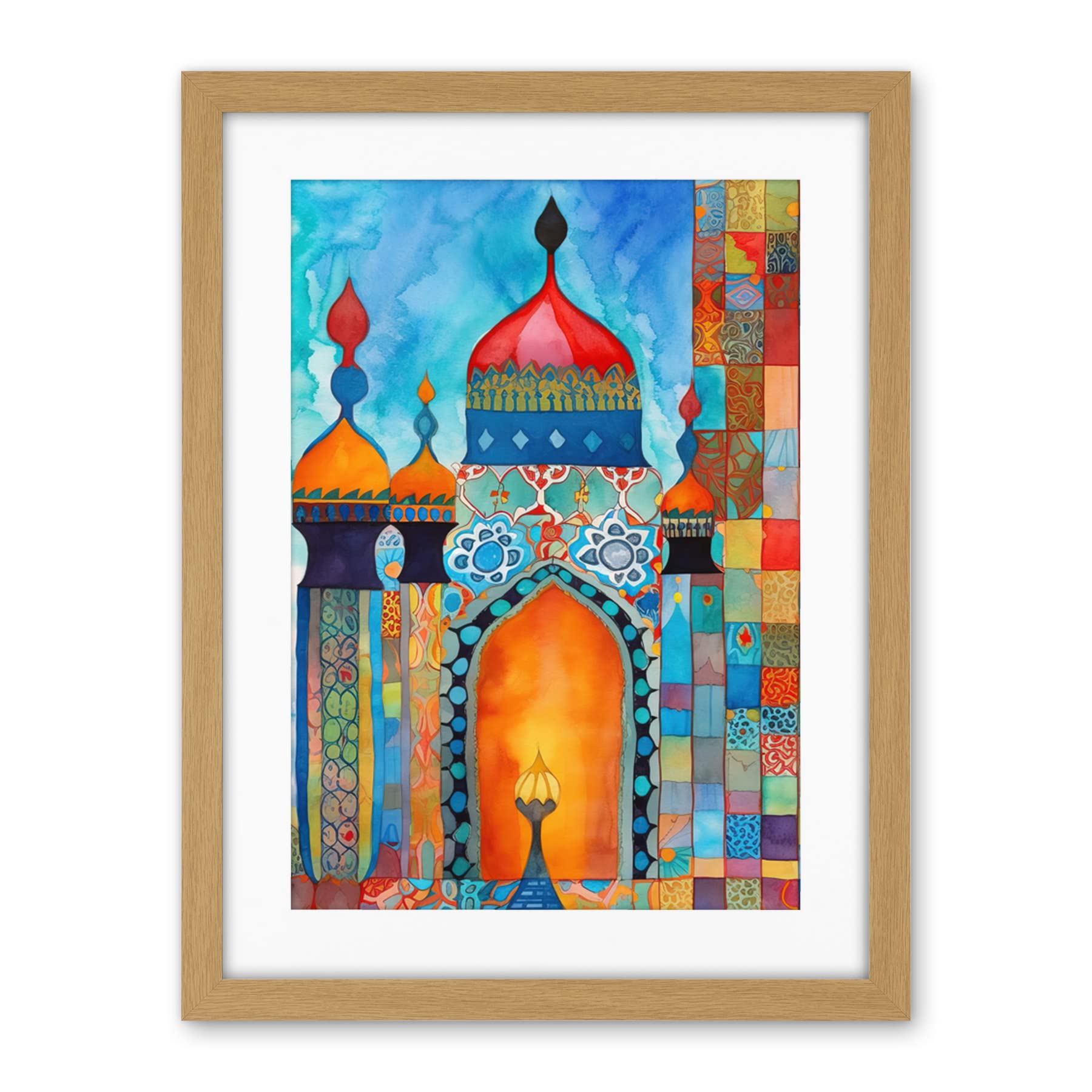 Artery8 Abstract Islamic Mosque Entrance Prayer Folk Art Artwork Framed Wall Art Print 18X24 Inch