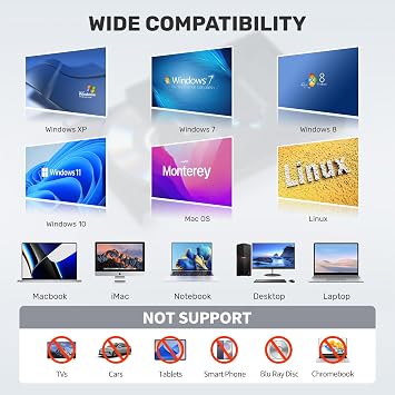 UNITEK External CD DVD Drive for laptop, USB 3.0 Type-C CD ROM Burner