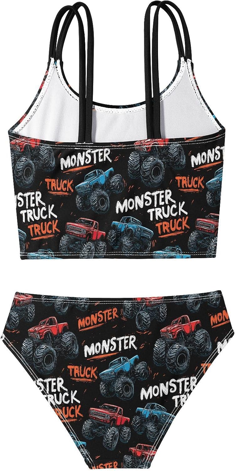visesunny Girls Two Piece Swimsuits Monster Truck Design Girl's Bikini Sets Bathing Suits for Girls Size 5-12Y