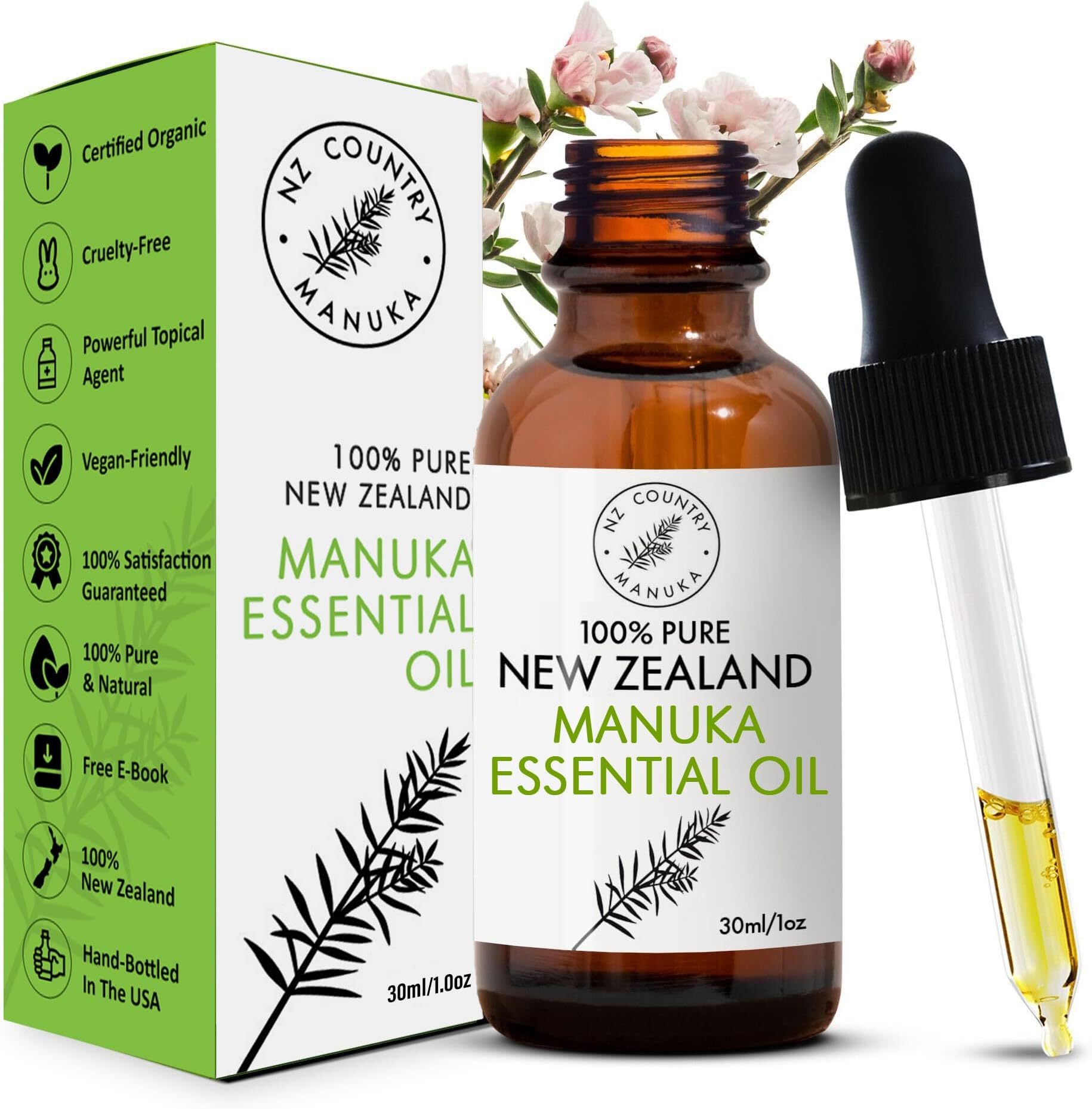 100% Pure New Zealand Manuka Oil | Organic Essential Oil | 35x Stronger Than Tea Tree | Natural Skin Care | Toenails | Diffuser | Aromatherapy | Nails | Hair | Skin | Lips