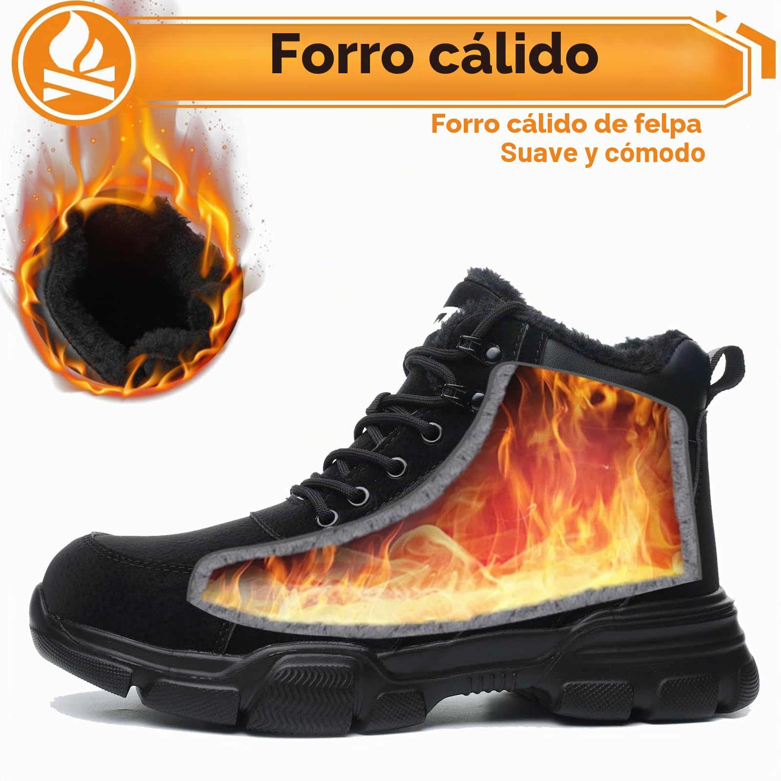 Zapatos de Seguridad de Invierno Impermeables Zapatos de Trabajo para Hombre Mujer Botas de Seguridad Ligeros Antideslizantes con Forro Cálido Punteras de Acero