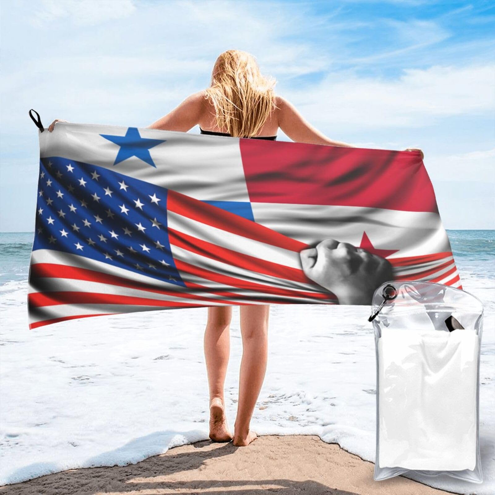 HACXZ Beach Towel America Flag and Panama Flag Microfiber Beach Towel Lightweight Absorbent 31.5"X63"