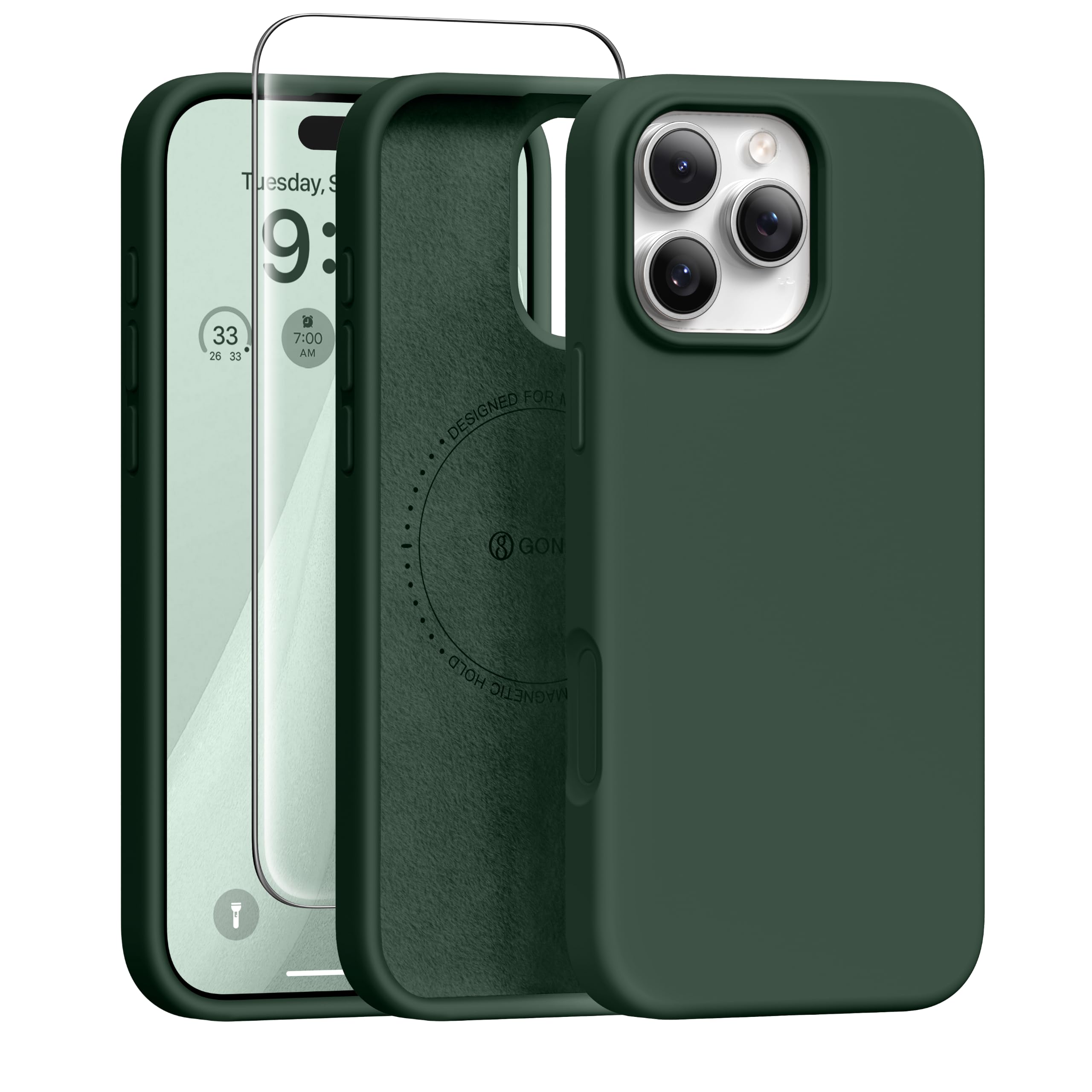GONEZ Magnetic for iPhone 16 Pro Max Case, [Compatible with MagSafe] Anti-Scratch Microfiber Lining &amp; Screen Protector, Silicone Camera Control, Shockproof Slim Phone Cover 6.9 inch, Army Green