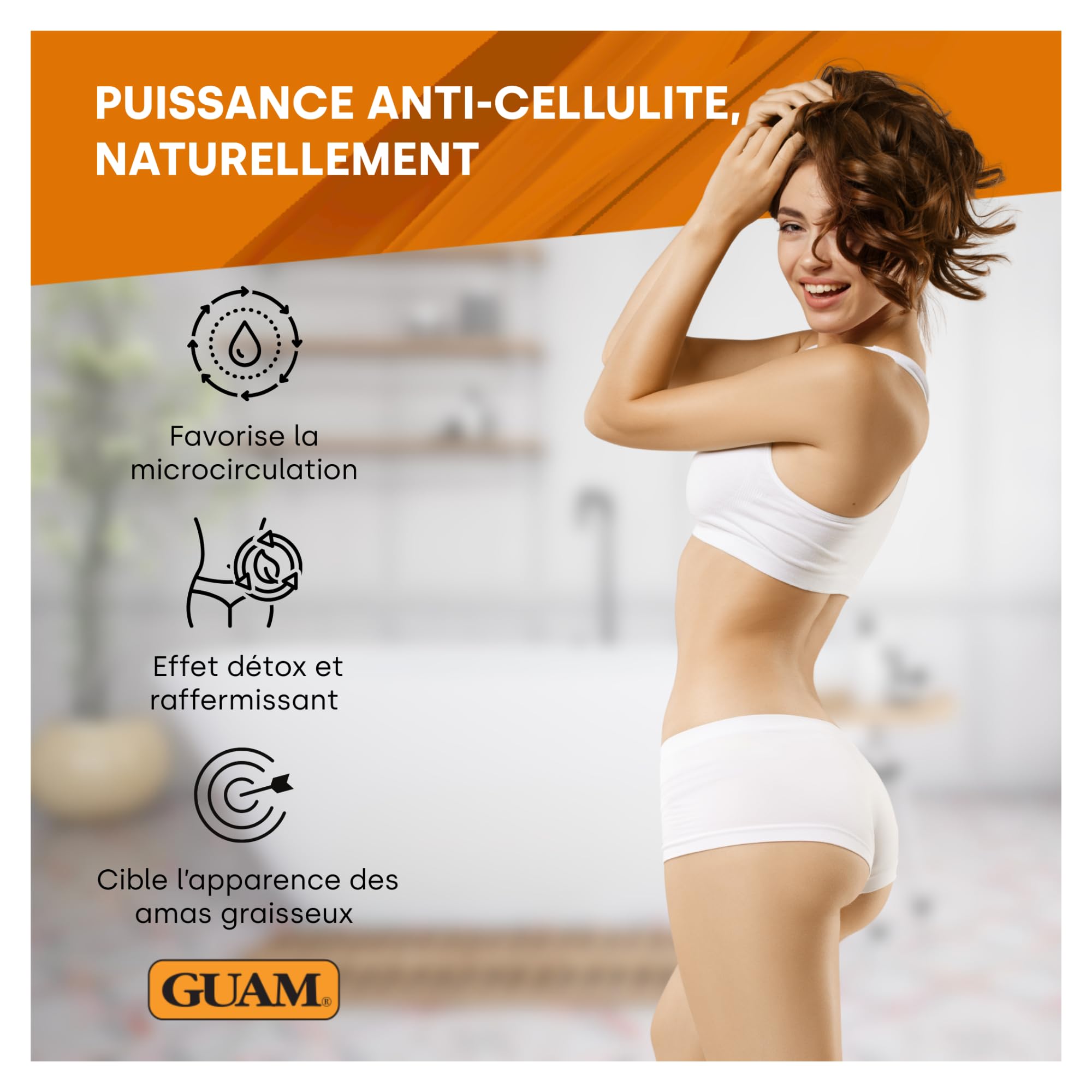 Guam FangoGel Anti-Cellulite Gel aux Algues Marines et Tourmaline 300 ml Action Chaud-Froid Sans Rinçage