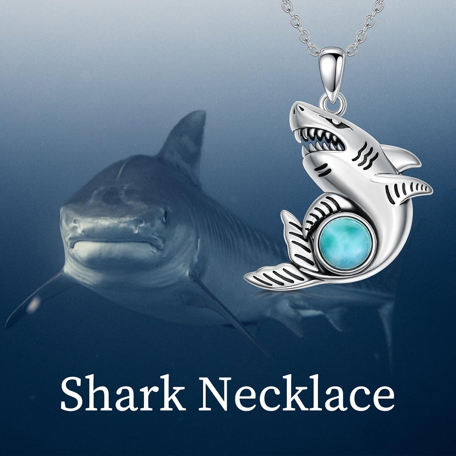 Larimar Shark Necklace 925 Sterling Silver Real Larimar Gemstone Ocean Shark Animal Pendant Summer Beach Jewelry Gifts for Women - Image 6