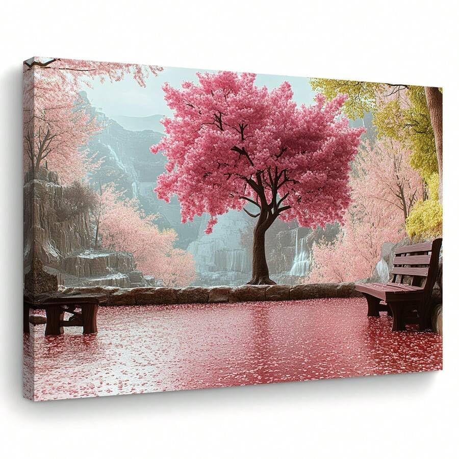 Peinture sur toile cerisiers en fleurs roses affiche art salon 70x110