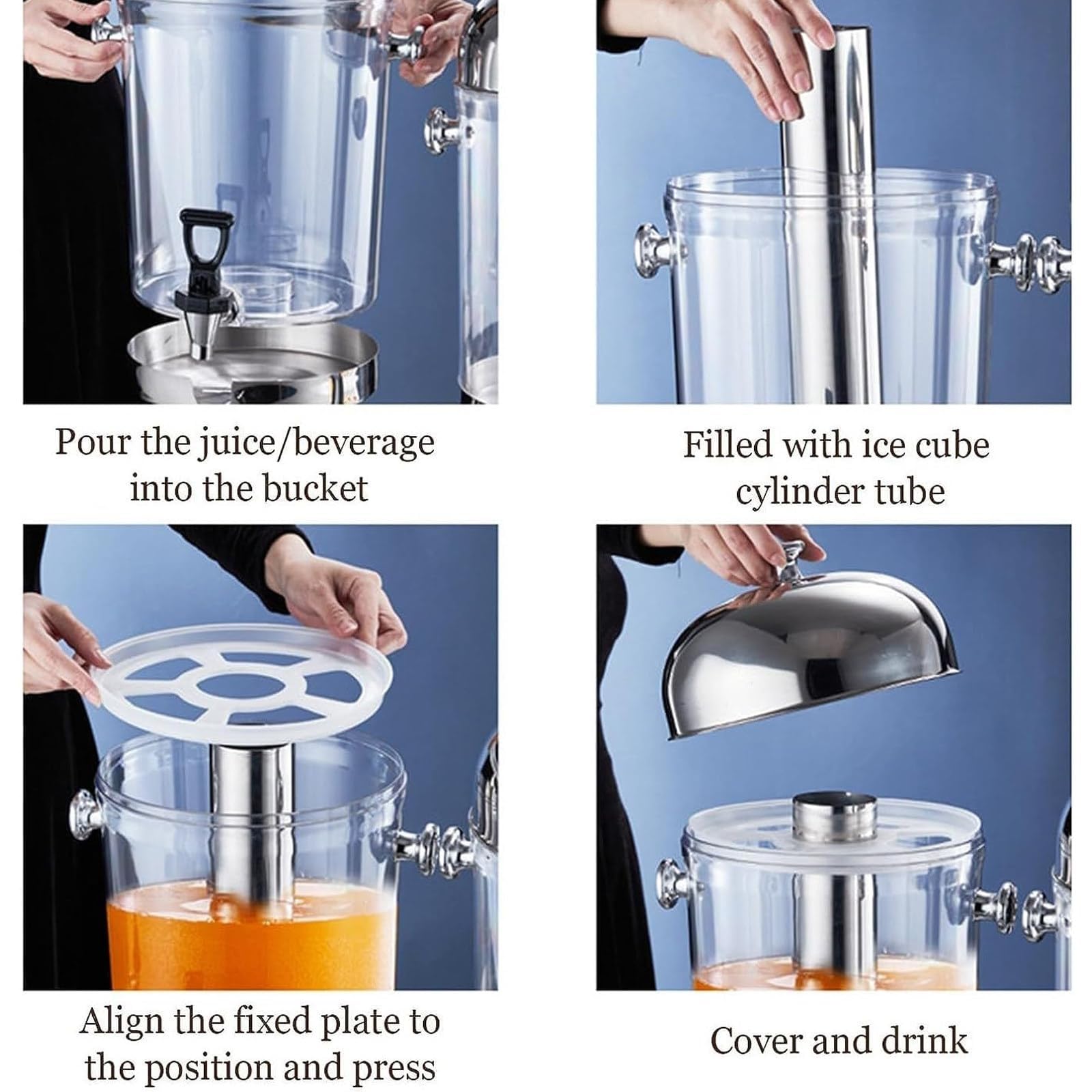 Dispenser For Bevande Con Rubinetto Buffet For Bevande Succhi, Dispenser For Succhi Caldi Freddi, Grande Capacità Con Coperchio Trasparente(Silver,8L)