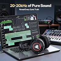Vista 4 de MAONO Auriculares de estudio con controladores de 50 mm Pro Monitor de estudio, MH501 Auriculares cerrados con cable no desmontable para grabación
