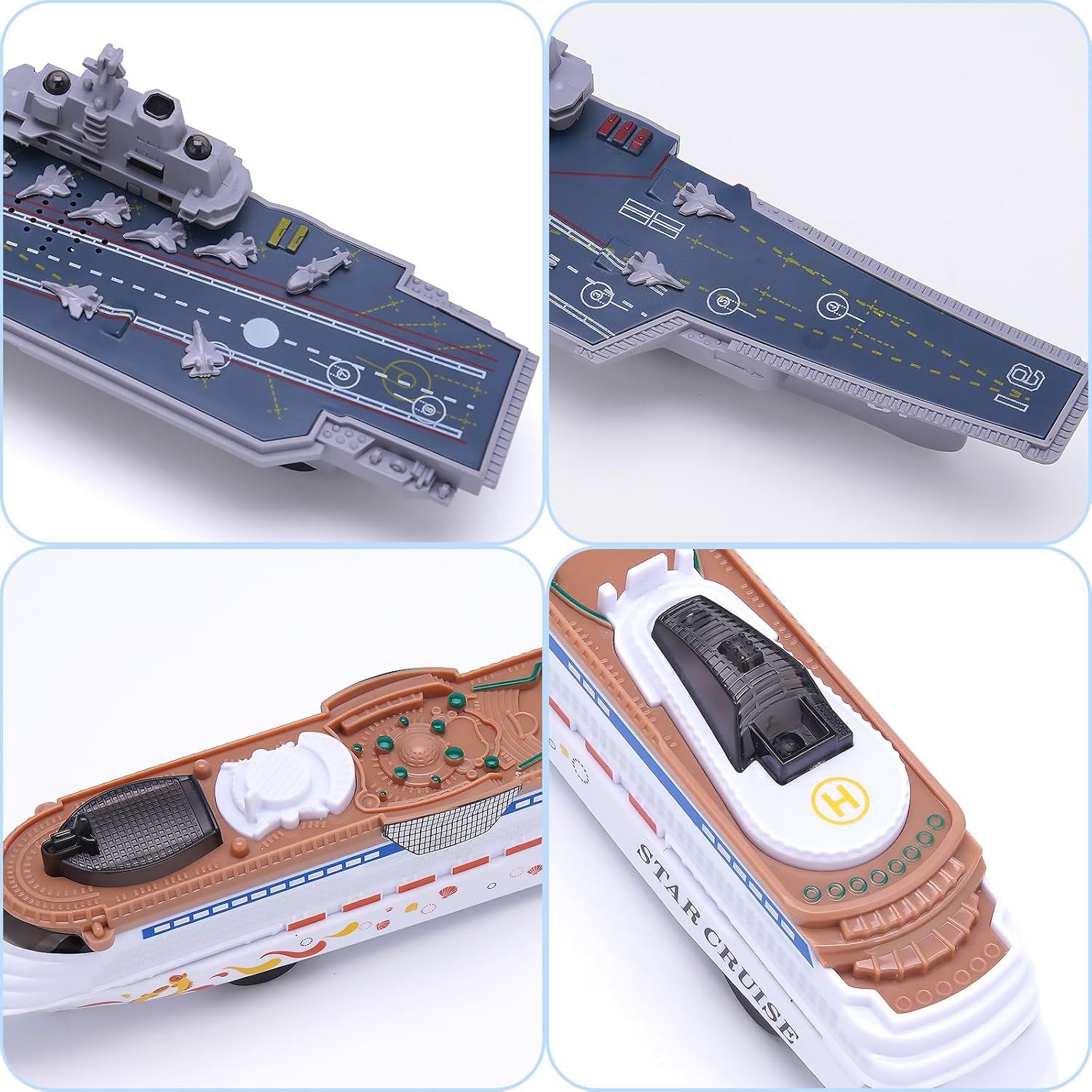 Crelloci 2PCS Aircraft Carrier Toy Cruise Ship with Lights and Sounds, Model Aircraft Carrier Navy Ship, Nautical Decorations Ocean Theme Party Supplies for Boys Gift Age 3-8 Collection