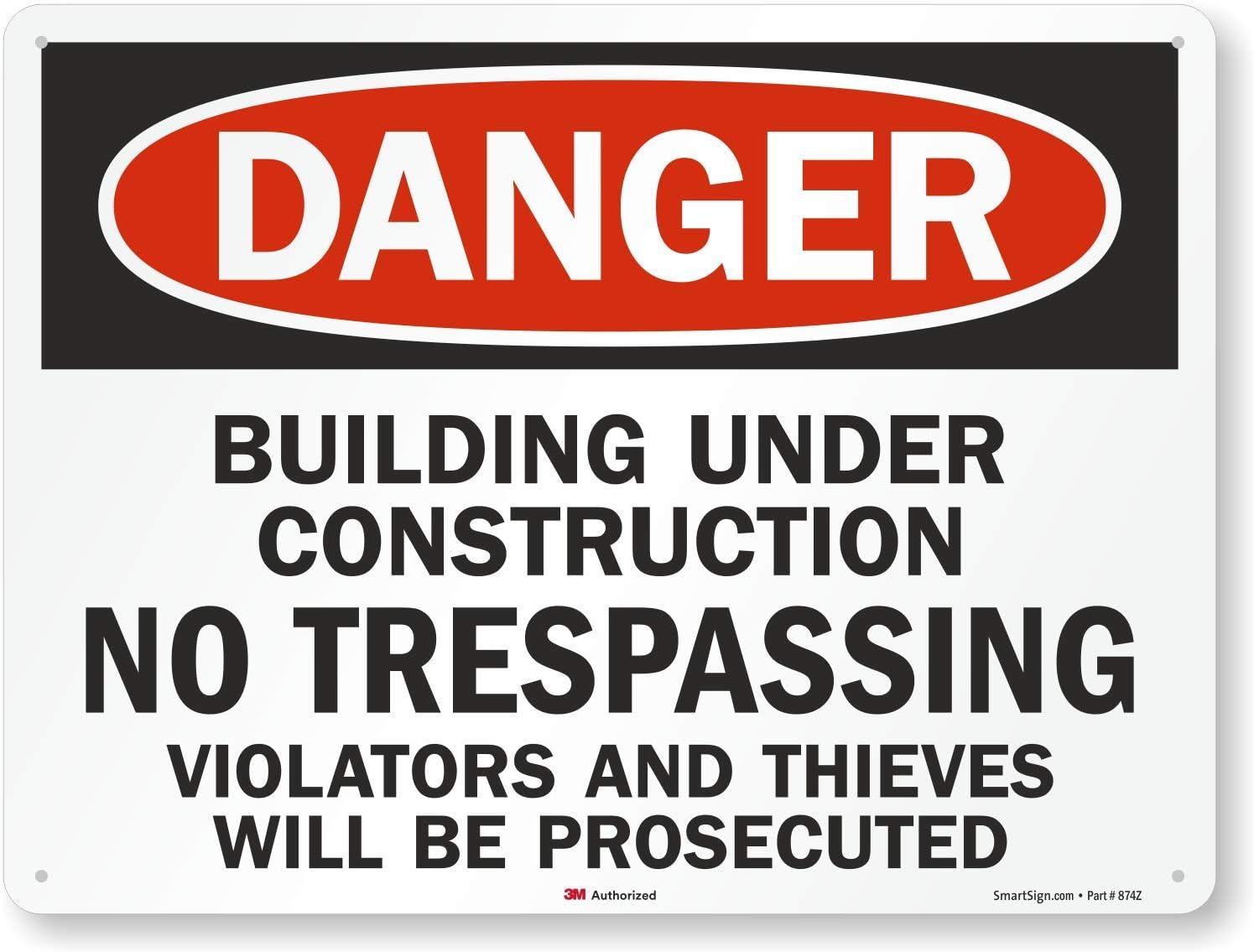 SmartSign "Danger - Building Under Construction" Sign | 18" x 24" 3M High Intensity Grade Reflective Aluminum, Made in USA