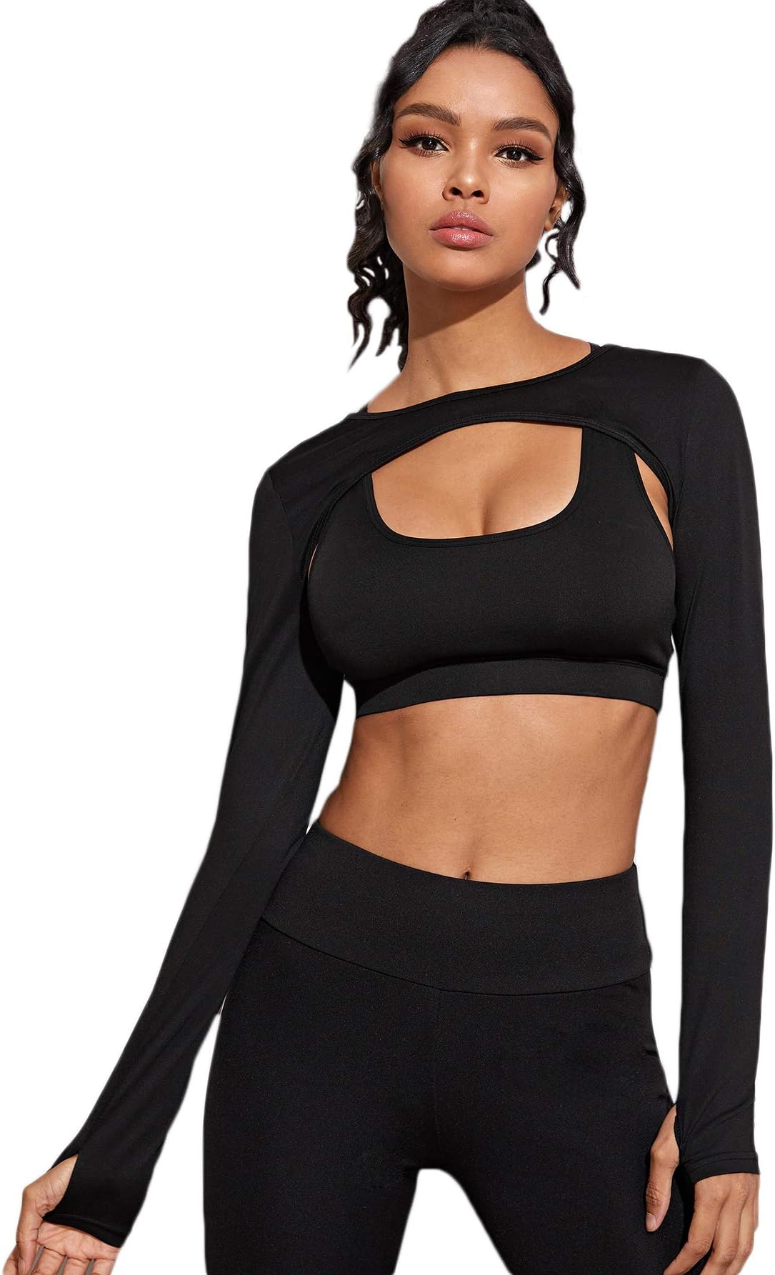 SweatyRocks Women's Stretch Cutout Yoga Sports Tee Long Sleeve Crop Top T Shirts