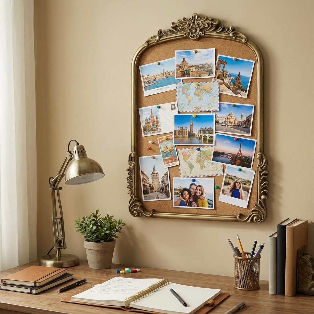 Cork Bulletin Board for Walls, 18"x26.7" Large Wood Framed Pin Board, Vintage Picture Photo Pinboard, Vision Prayer Board for Home Office Room Decor