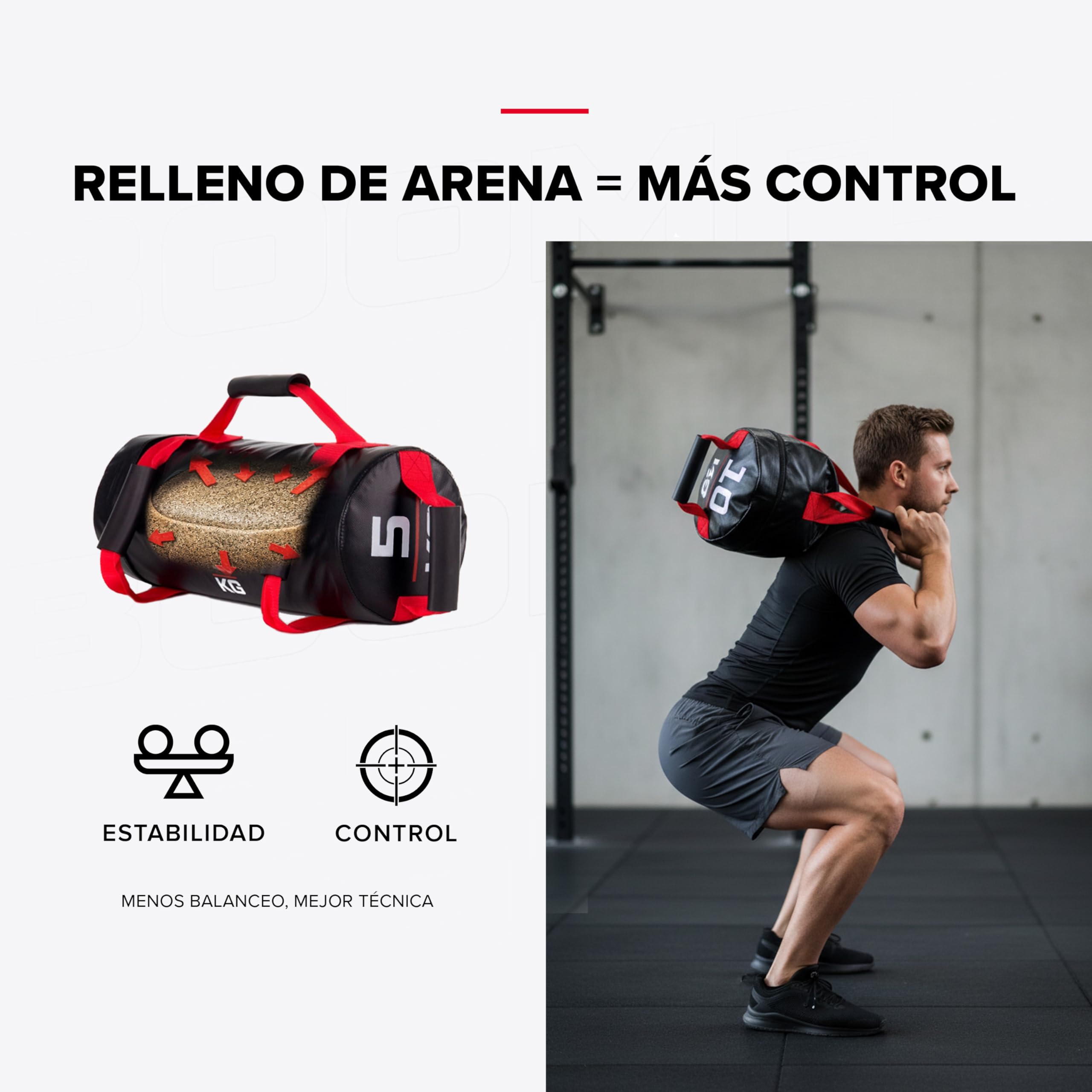 BOOMFIT Sac Lesté 5-30kg Musculation Crossfit | Sandbag avec 4 Poignées et Sable Stable | Force Fonctionnelle et Core pour HIIT et WOD | Matériel Fitness pour Sportifs et Home Gym