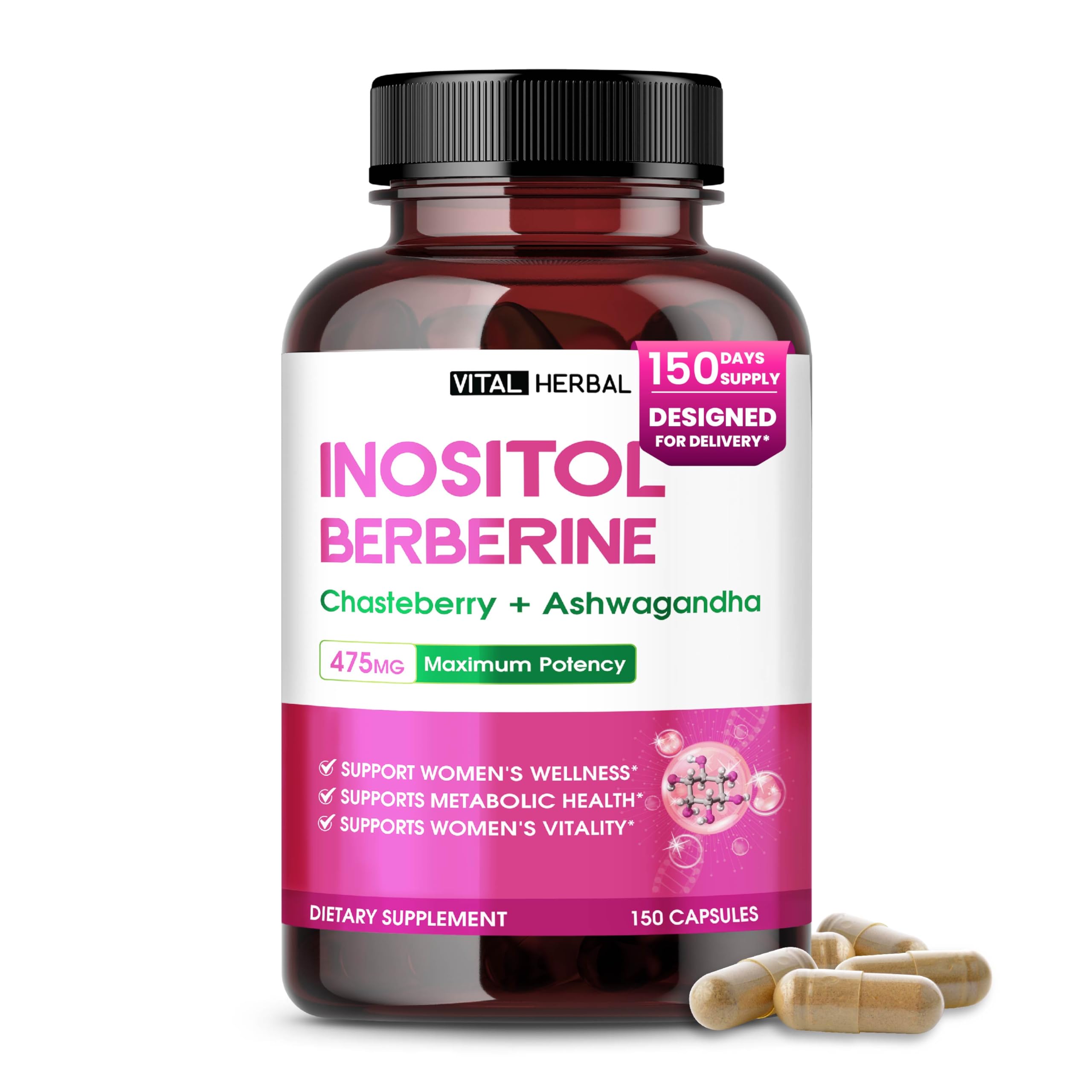 Liposomal Inositol with Berberine, Chasteberry & Ashwagandha – Supports Women’s Wellness, Hormone Balance & Metabolism – 150 Capsules – Made in The USA