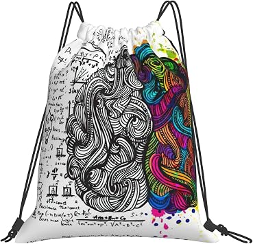 Left And Right Brain Printed Drawstring Backpack Gym Bag, Lightweight Water-Resistant Sports Backpack For Men Women, Yoga, Running, Workout