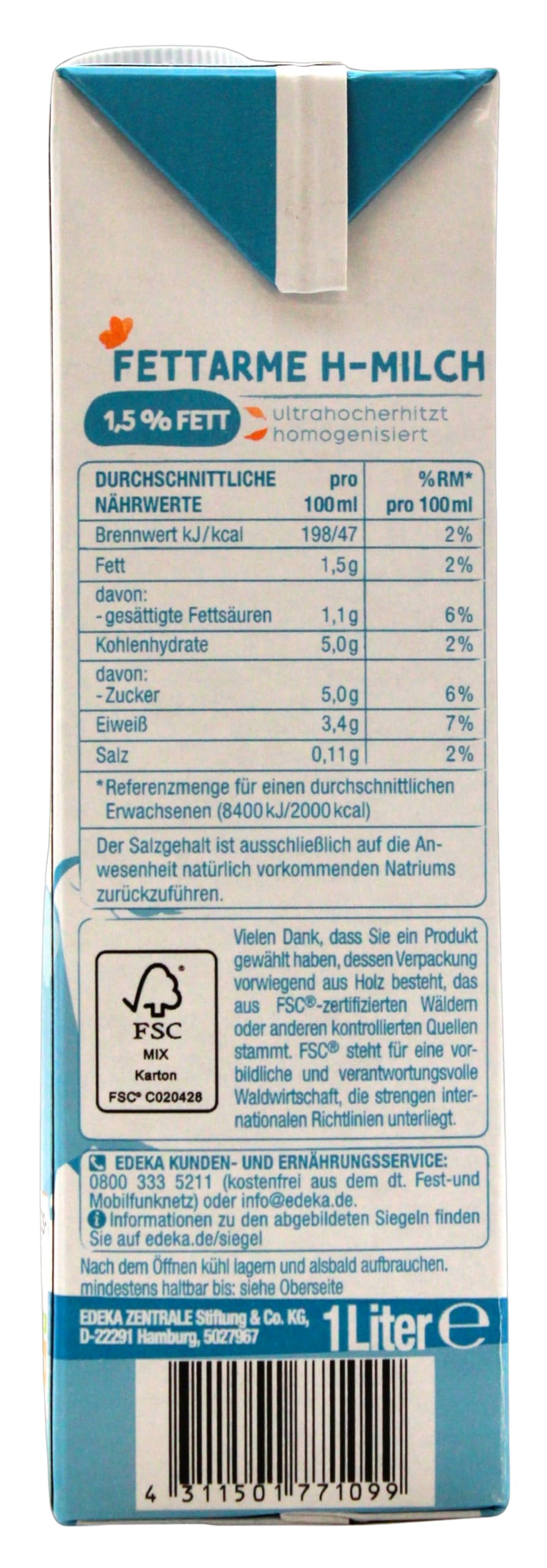 Gut & Günstig fettarme H-Milch 1,5% Fett, 12er Pack (12 x 1 l)