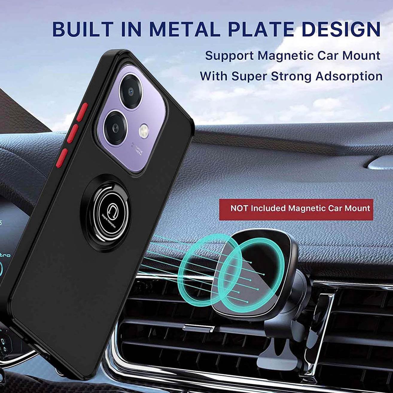 YUEQIAN Cover per OPPO A40 4G / OPPO A40m, Ultra Sottile Glassata Traslucida Duro PC + TPU AntiGraffio Case, con 360° Anello Supporto Bumper Antiurto Custodia, Army Gree