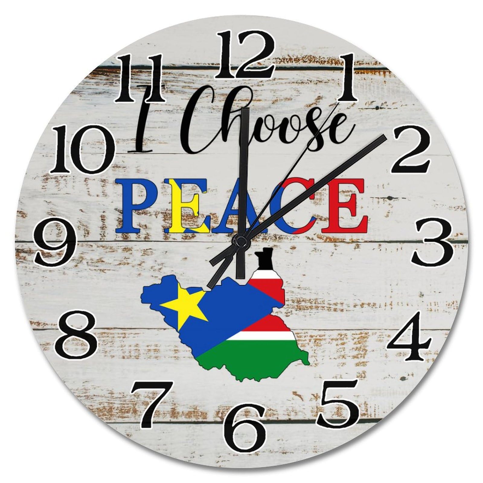 Horloge murale drapeau Soudan du Sud 38cm style ferme