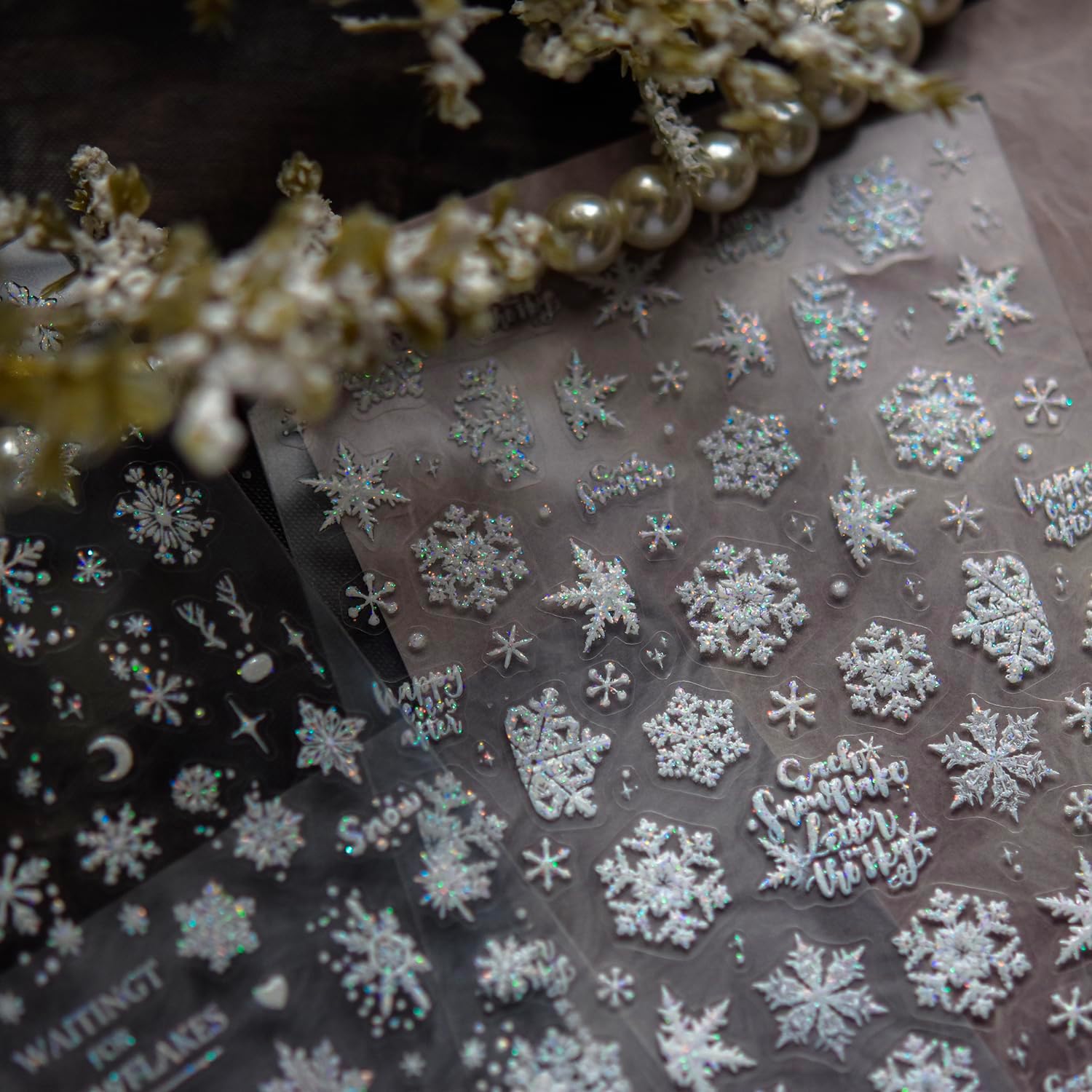 5d christmas nail stickers for nail art — christmas shine snowflake nail decals — self-adhesive white blue ombre snowflake nail designs — christmas art stickers for women, diy winter manicure nails supplies (white and blue ombre, standard)