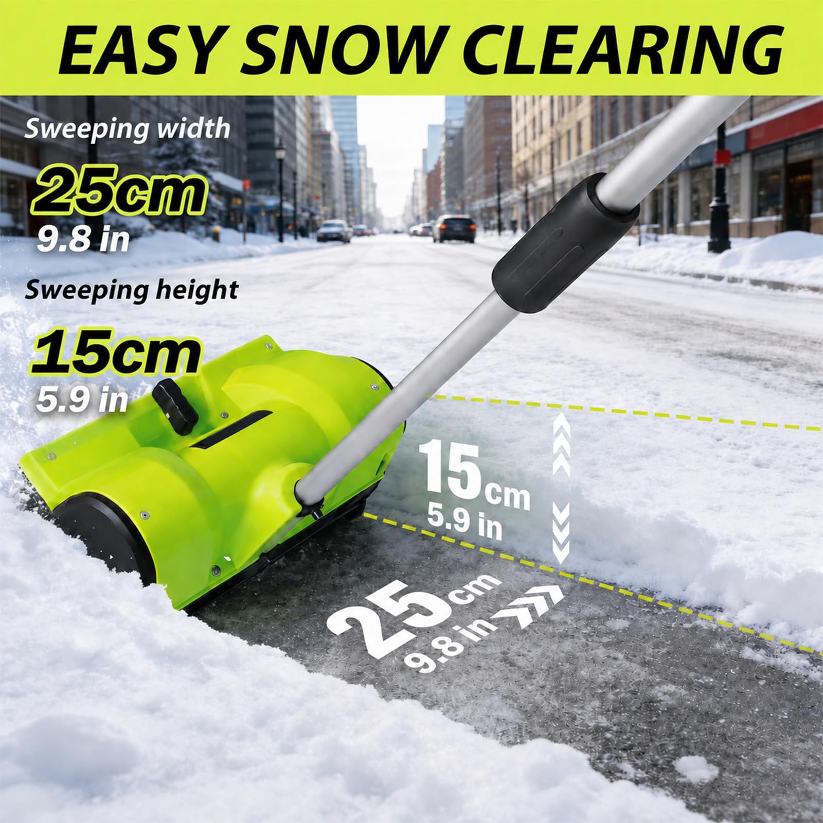 Łopata do Śniegu Brushless, 21 V, 25 cm, Zasięg Wyrzutu 8 m, ±30° | Odśnieżaj bez Kabla dzięki 2 Akumulatorom 3,0 Ah, Wyrzutowi aż do 8 m i Regulacji Kierunku na Podjazdach, Tarasach i Schodach