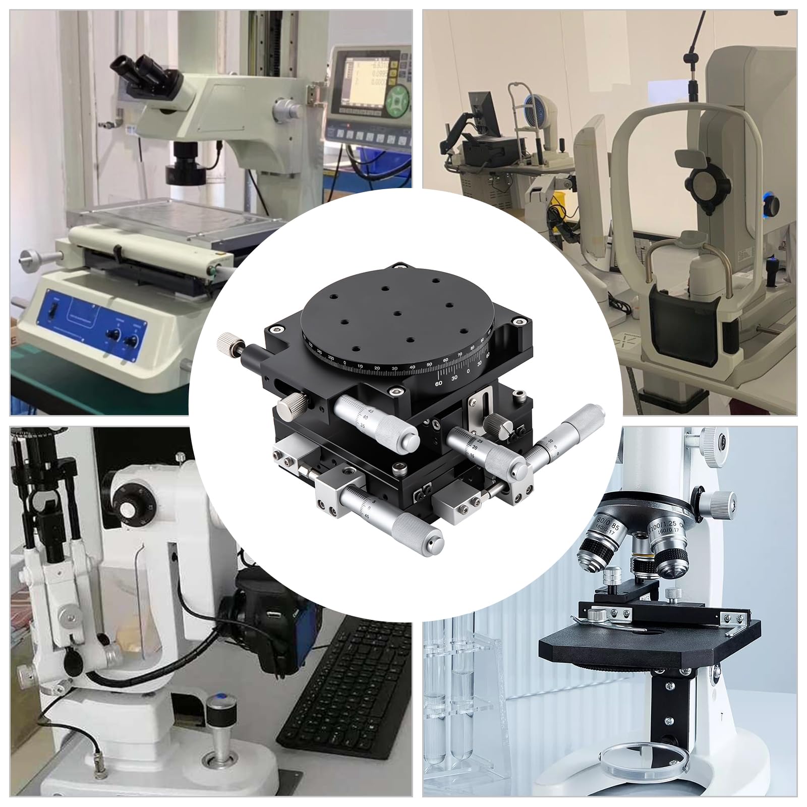 FXEIPOL 4 Axis Manual Linear Stage XYZR Manual Linear Positioning Stage Aluminum Alloy Sliding Table with Locking Screw Bearing Tuning Platform for Testing Machines, Microscopes, Conveyors