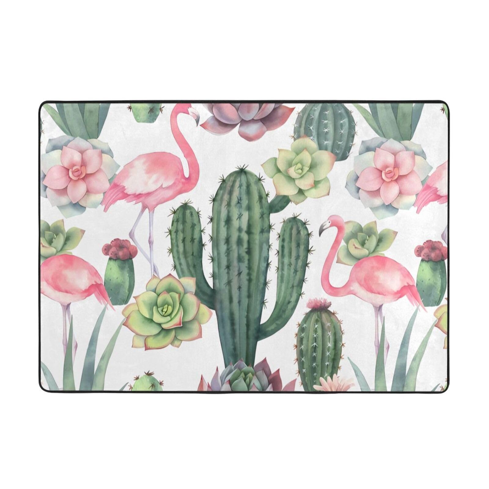 Alfombra de felpa de suculentas y flamenco rosa HJFCZH de 80x58 pulgadas