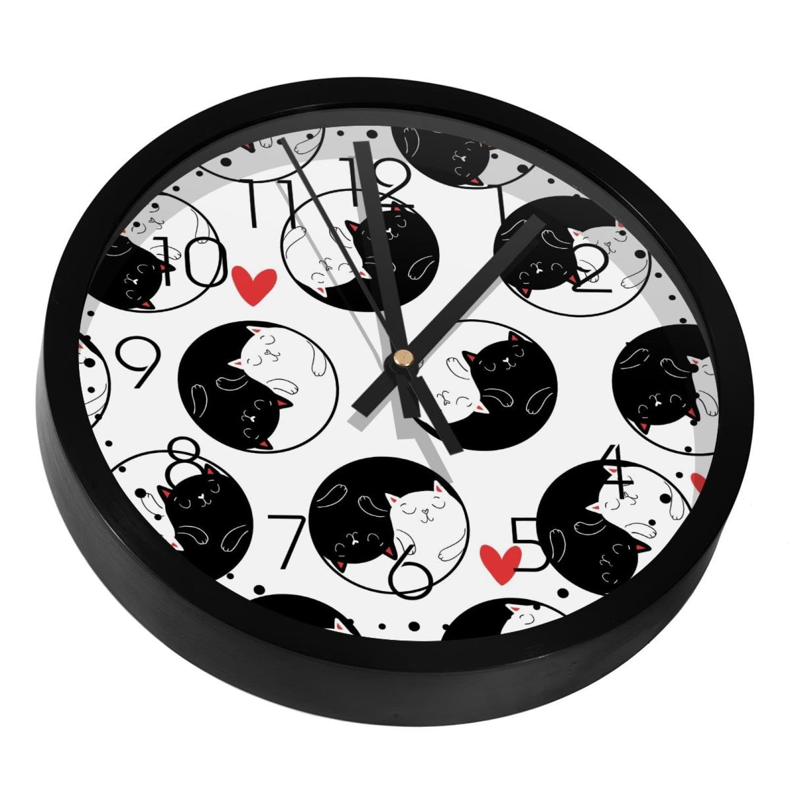 Horloge murale Yin Yang chats silencieuse pour bureau