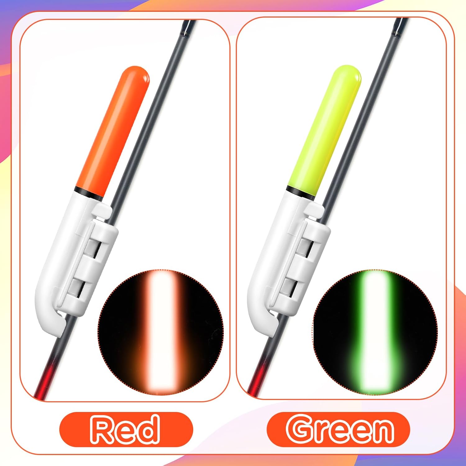 24 Pieces Fishing Glow Sticks Glow in The Dark Fishing Pole LED Night