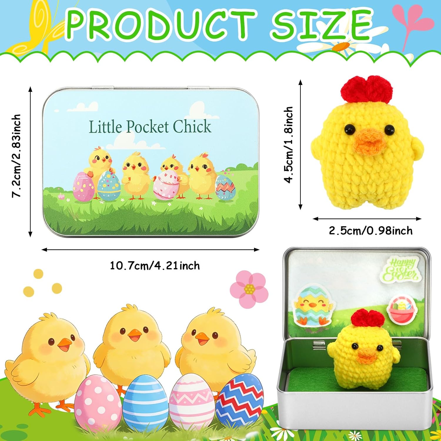 Little Pocket Chick, Easter Knitted Chick, Mini Easter Scene in Tin Box, Cute Collectible Easter Keepsake, Easter Baskets, Travel Buddy