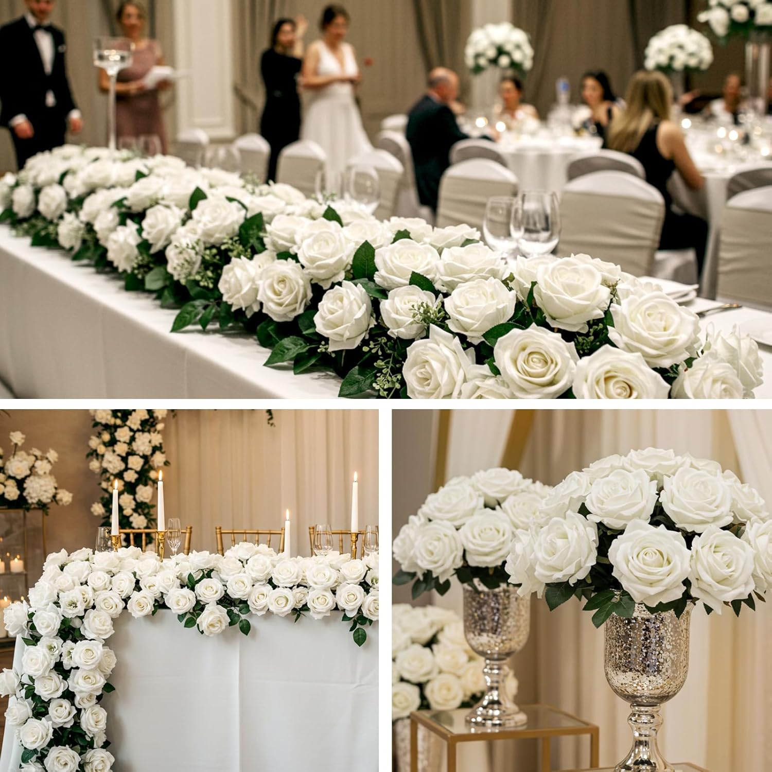 Auihiay 60PCS Artificial Roses Bulk, White Velvet Silk Fake Roses, Realistic White Flowers for Wedding Centerpieces, Bridal Bouquets, Home Decor, Baby Shower, Valentine's Day Party Decorations - Image 5
