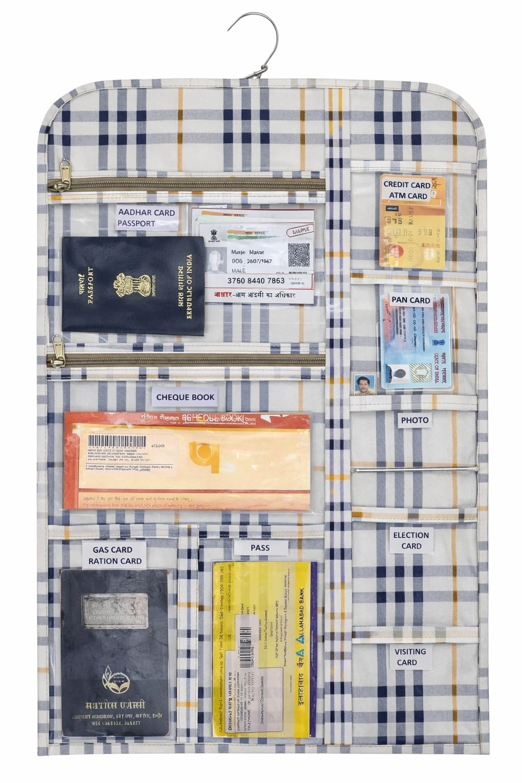 Premium Hanging Document Organizer Bag 60 x 40 cm | 10 Pocket Fabric Holder for Passport, Aadhaar Card, PAN Card, Certificates & Important Documents | Wardrobe Storage Organizer 2