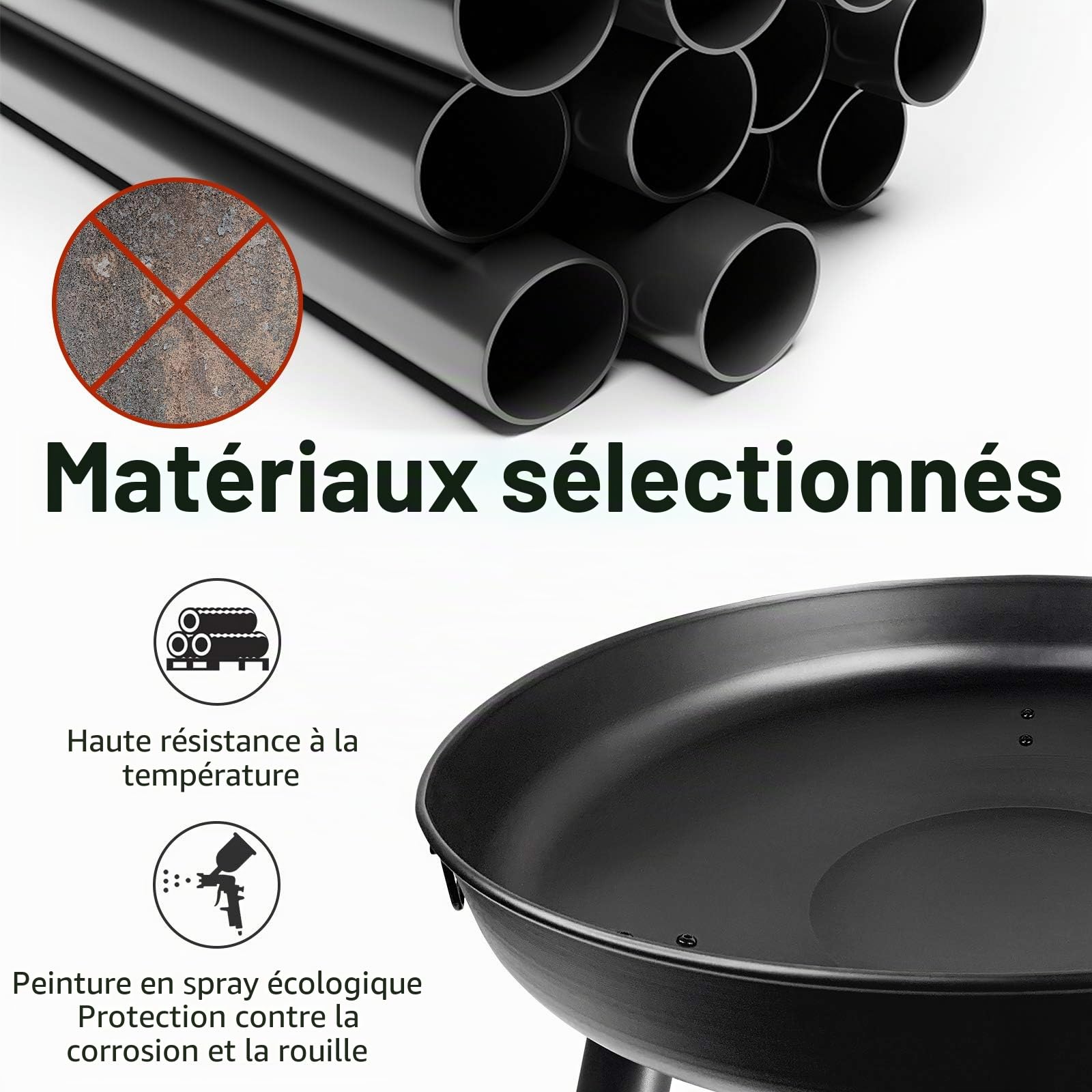 LZQ Brasero de jardin - Diamètre : 80 cm - Rond - Pour chauffage/barbecue - Brasero avec pieds - Revêtement anti-rouille - Pour camping, feu de jardin