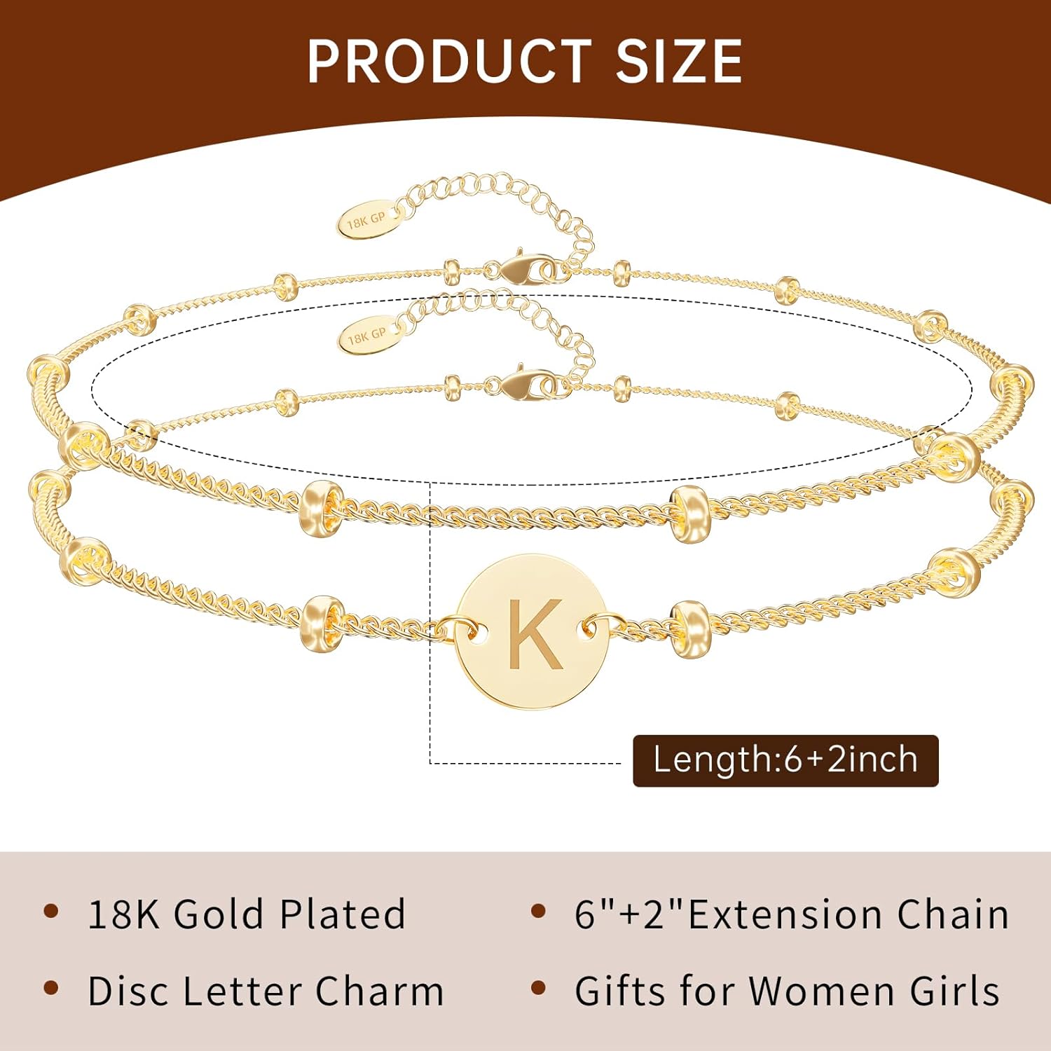 Initial Bracelets for Women — 18K Gold Plated Layered Beaded Letter Bracelet Personalized Disc Monogram Charm Bracelet for Women Jewelry Gifts - Image 7