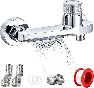 Wasserfall Badewannenarmatur: Hochwertiges Messing Badewannenarmatur Thermostat, Verstellbare Temperatur Duscharmatur Wandmontage, Komfortable Bedienung Wannenarmatur Chrom für Badezimmer