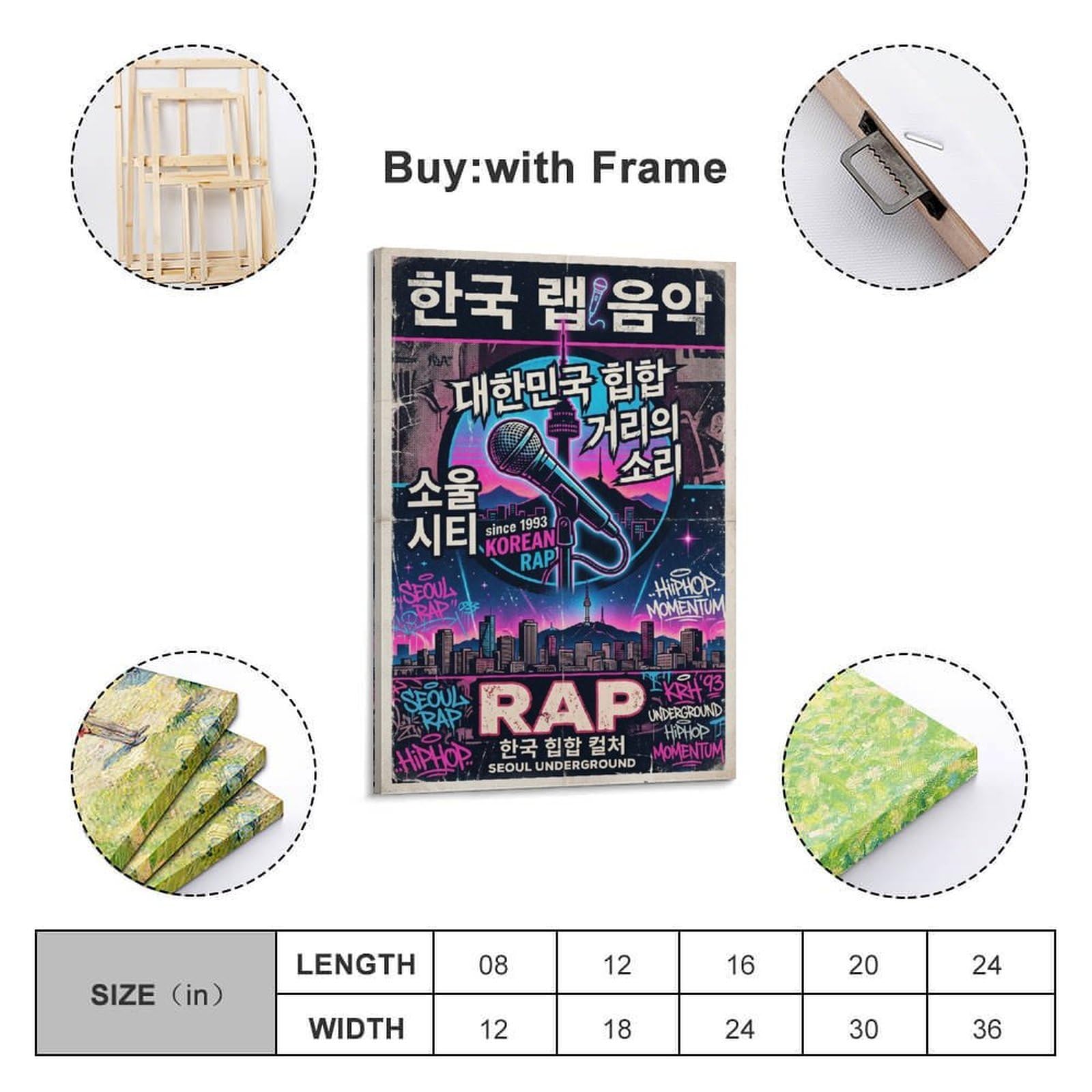 XKUGA Stampa su tela decorativa moderna con stampa artistica su tela con motivo Rap Music K-Hiphop Neon Seoul, ideale per la famiglia, la grotta degli uomini, la sala giochi, la camera da letto di