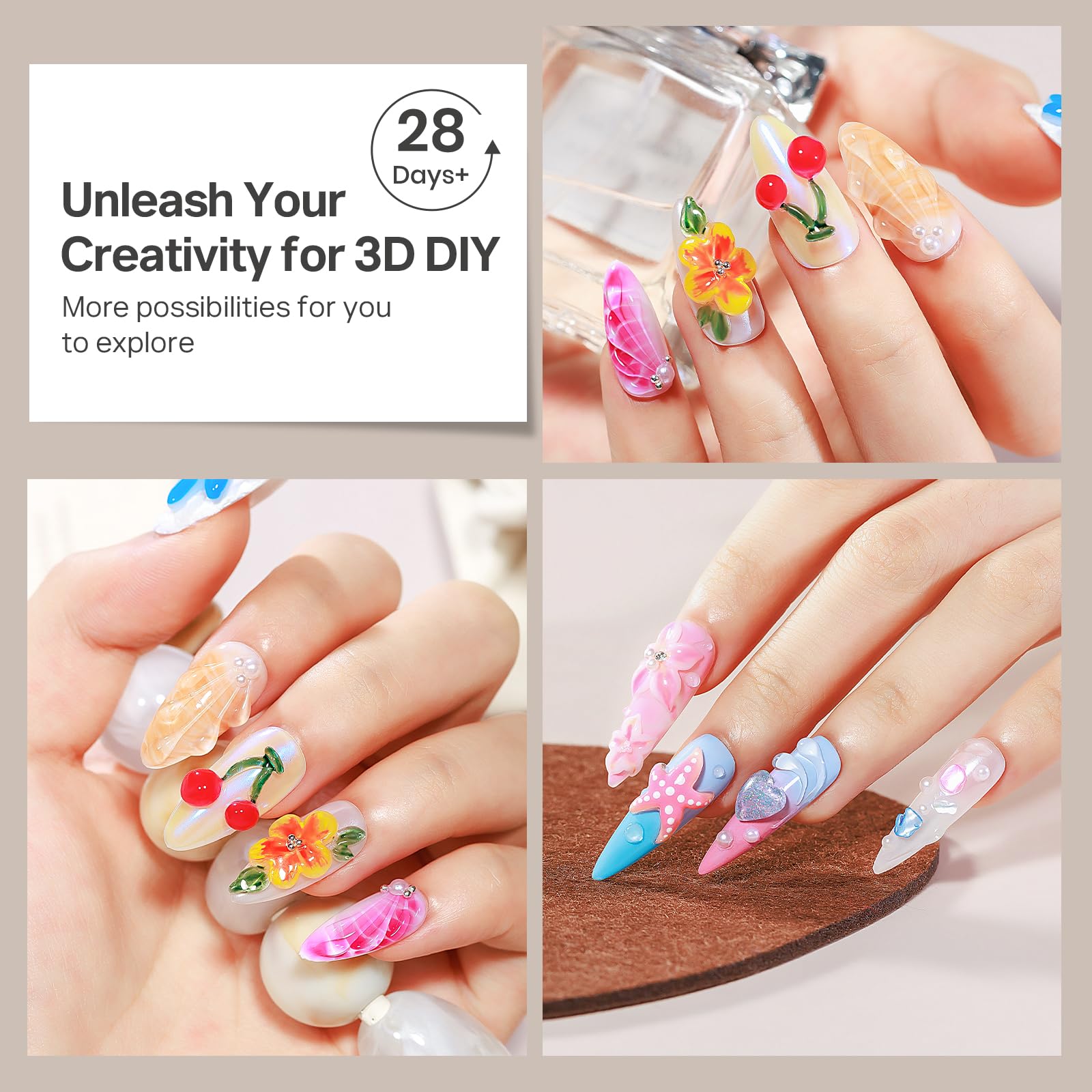 Gel 3D de 1.06 oz para arte de uñas, gel transparente para esculpir uñas, gel de moldeo no pegajoso para esculpir uñas UV LED Soak Off Gel Esmalte con lápiz de arte de uñas y molde 3D para 6