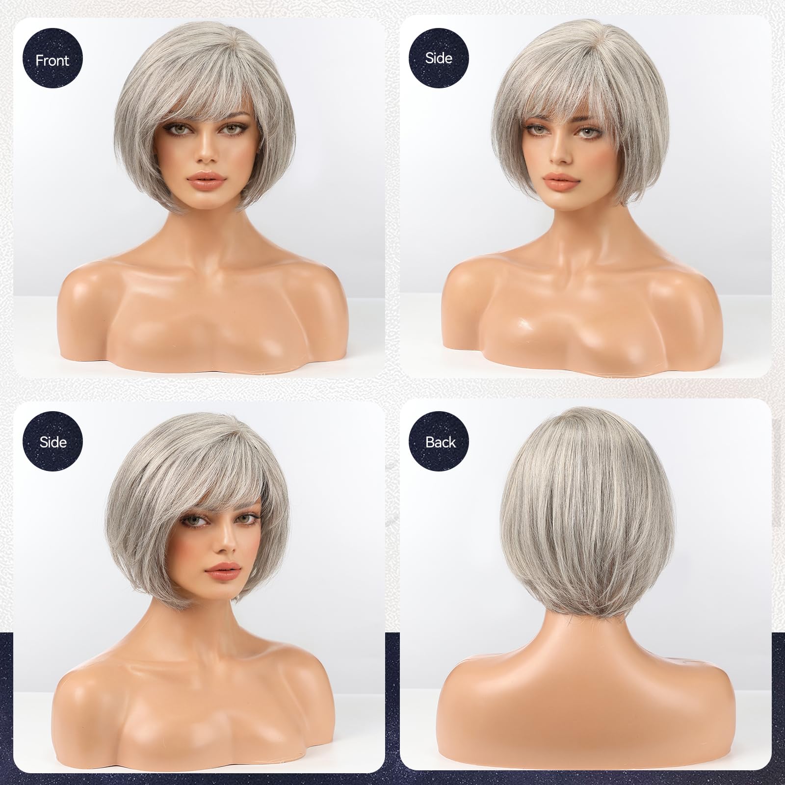 Real Human Hair Topper 6.5x6.5 Base Short Bob with Bangs Side Part 10-Inch Human Hair Topper for Women 6.5x6.5 Inch Silk Base  main image 4