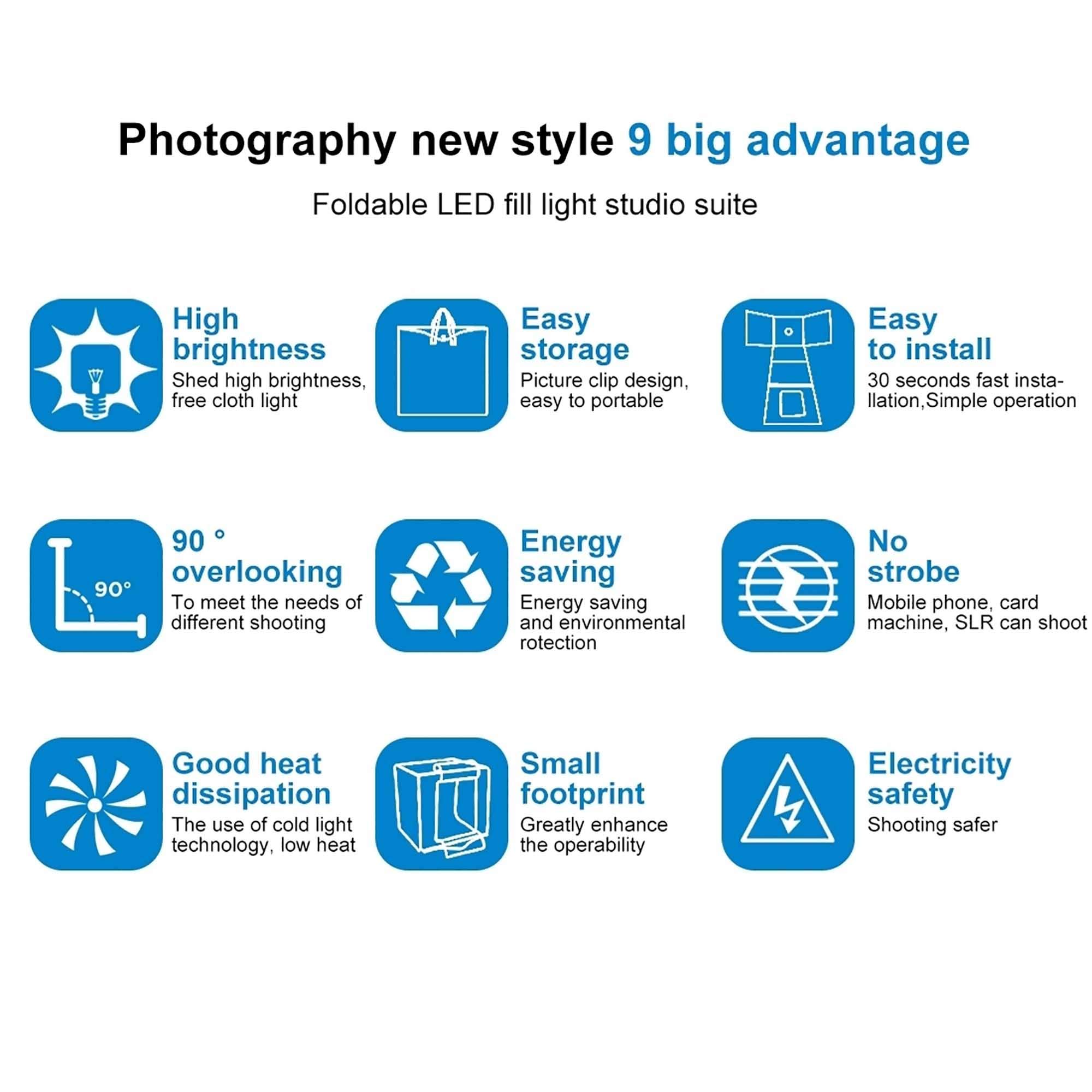 ELLENNE STUDIO SET FOTOGRAFICO GRANDE 40 CM LIGHT BOX ILLUMIN LED 6 SFONDI | STUDIO SET FOTOGRAFICO GRANDE 40 CM LIGHT BOX CON ILLUMIN. LED 6 SFONDI PORTATILE