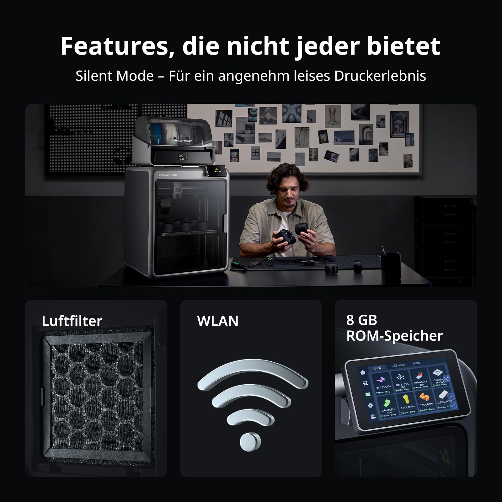 Creality K2 Combo(A) 3D-Drucker, 260×260×260 mm Bauvolumen, Multicolor-Druck mit bis zu 16 Farben, beheizter Druckraum, Dual-AI-Kameras & Servo-Motoren, Plug-&-Play
